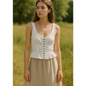 White Cotton Hook Eye Corset Top